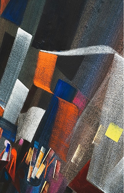 Abstract artwork with vibrant colors and shapes.